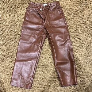 Aritzia Wilfred Chocolate Faux Leather Pants